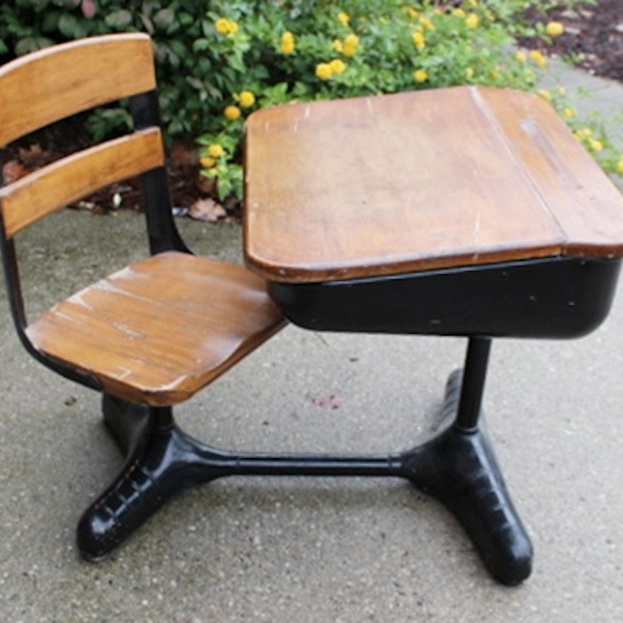 Vintage School Desk with Attached chair