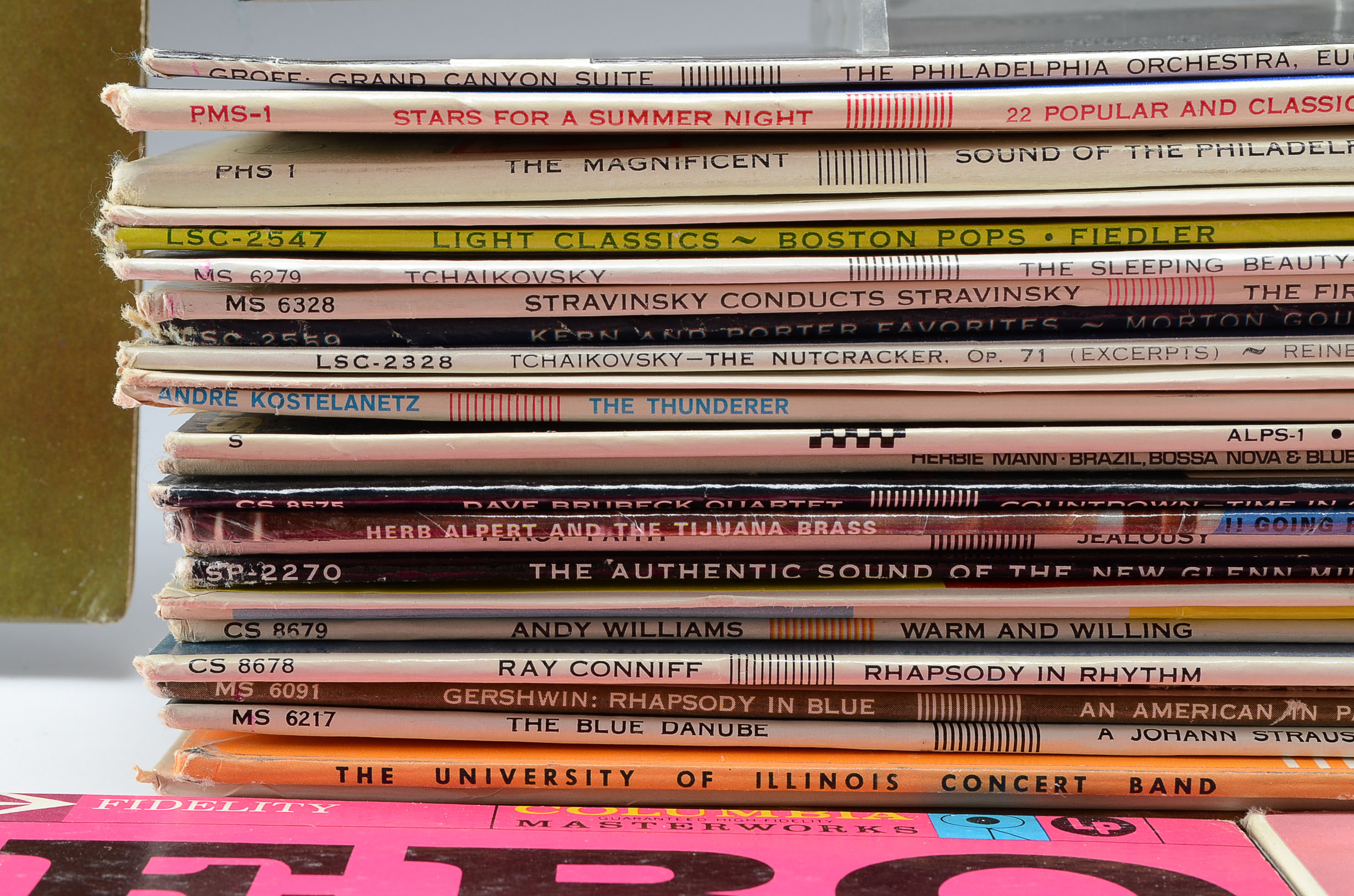 Vinyl Record Collection with Various Genres