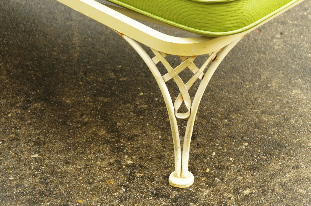 Vintage Wrought Iron Chaise Lounge with Cushion and Side Table