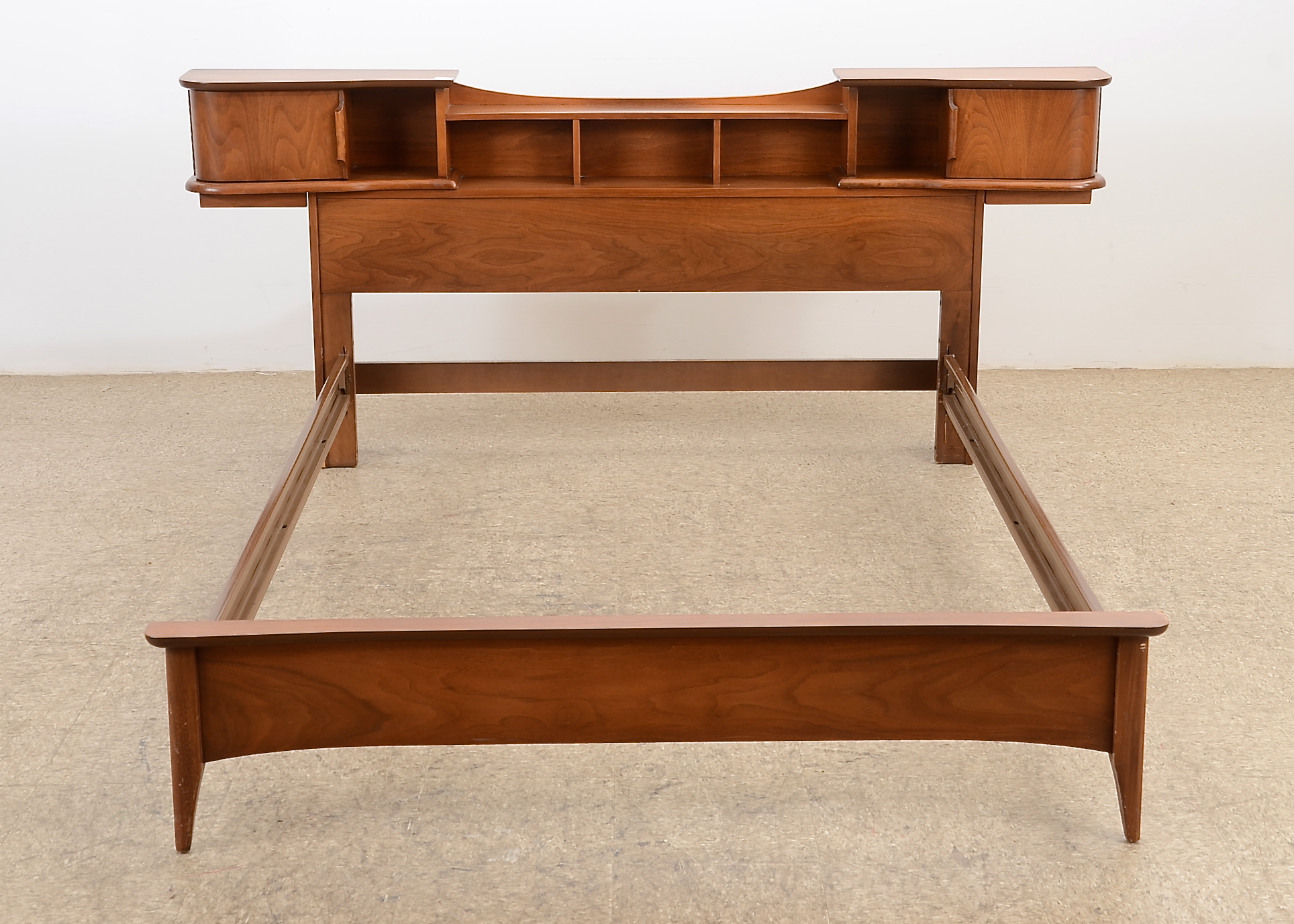 Solid Walnut Bed Frame with Headboard with Compartments 