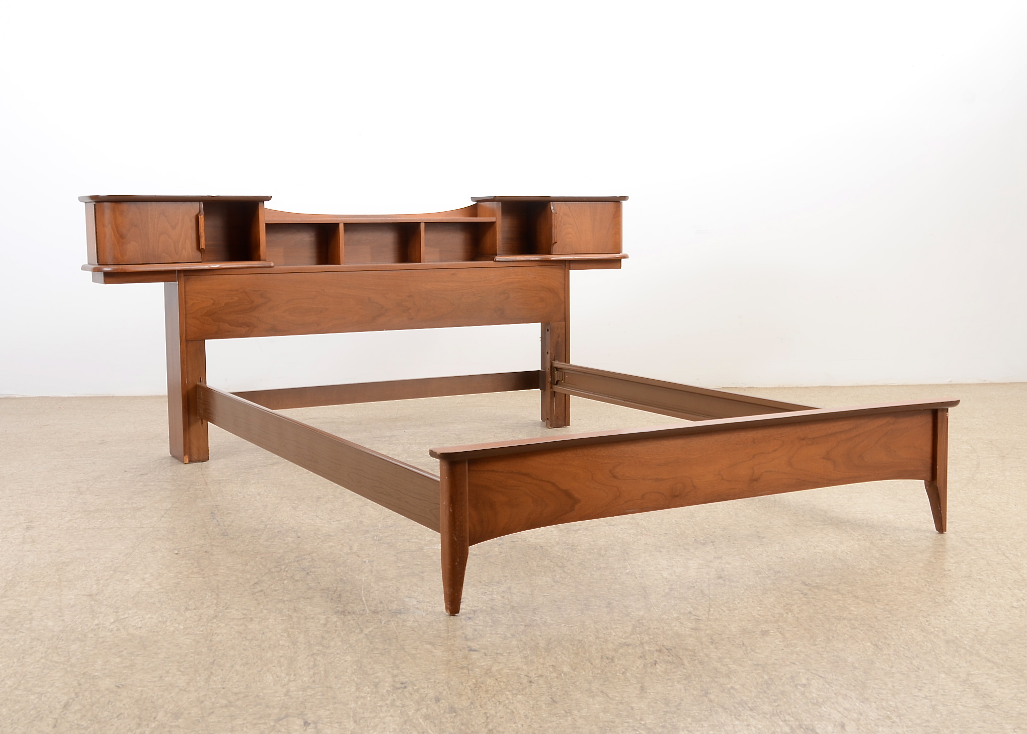Solid Walnut Bed Frame with Headboard with Compartments 