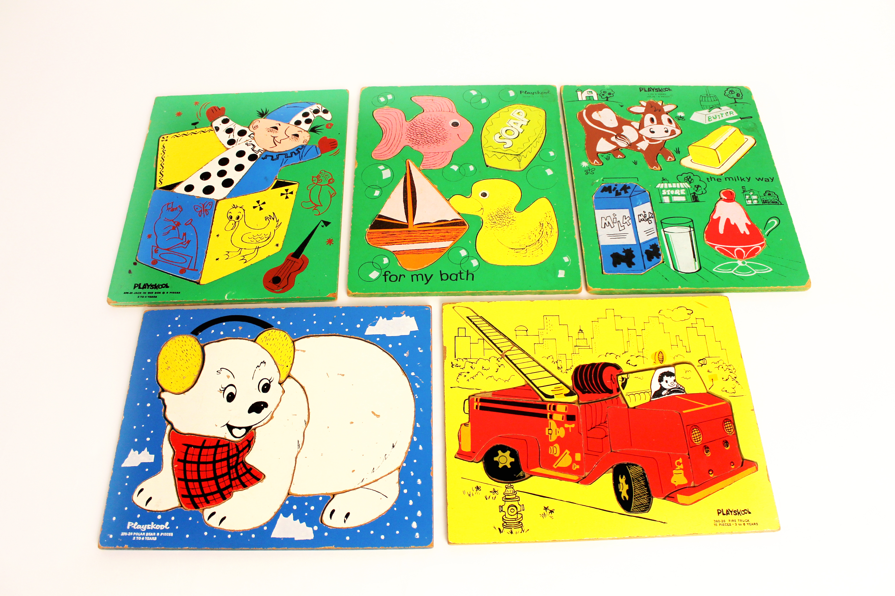 Collection of Five Vintage Playskool Wooden Tray Puzzles