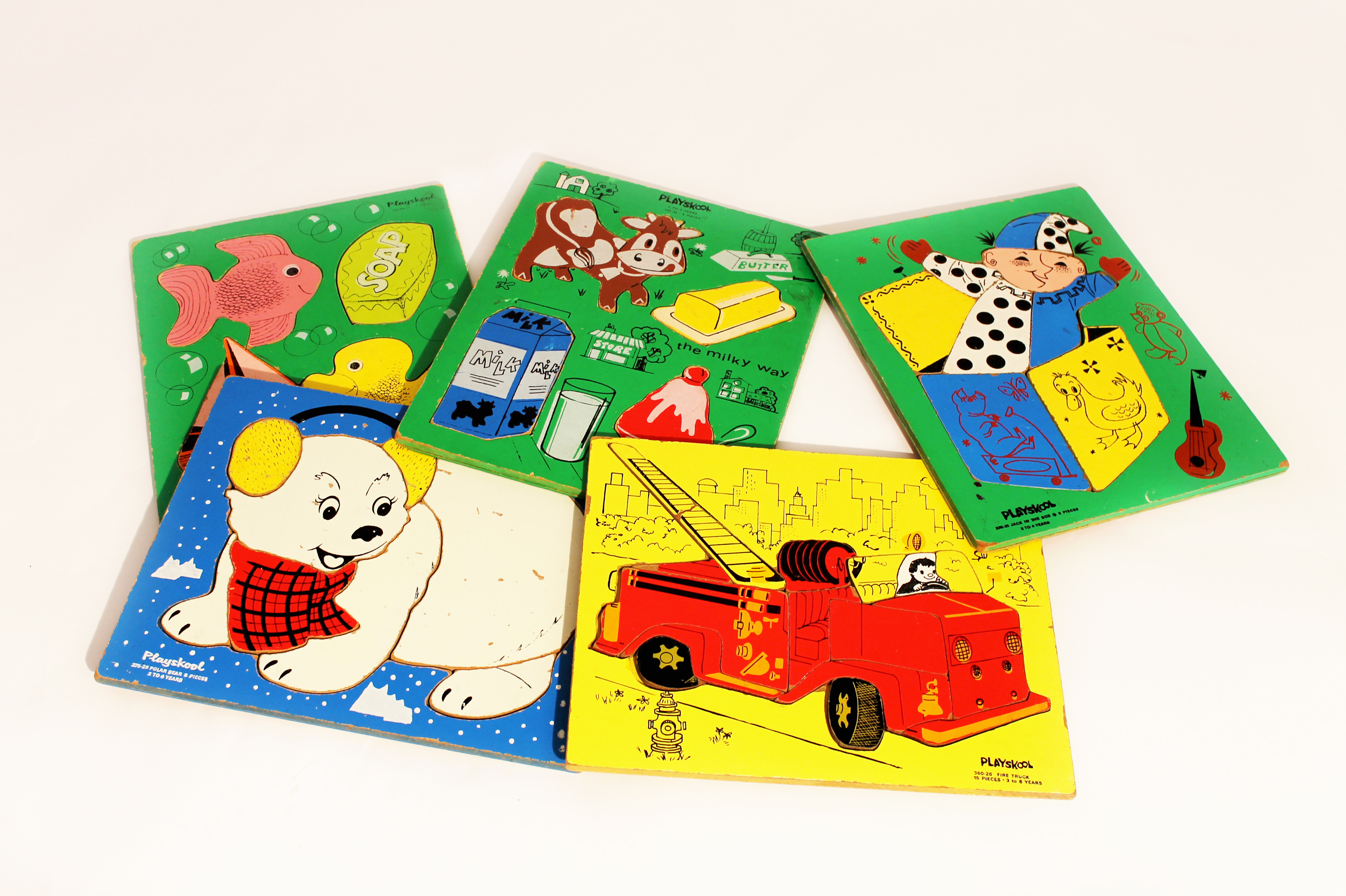 Collection of Five Vintage Playskool Wooden Tray Puzzles