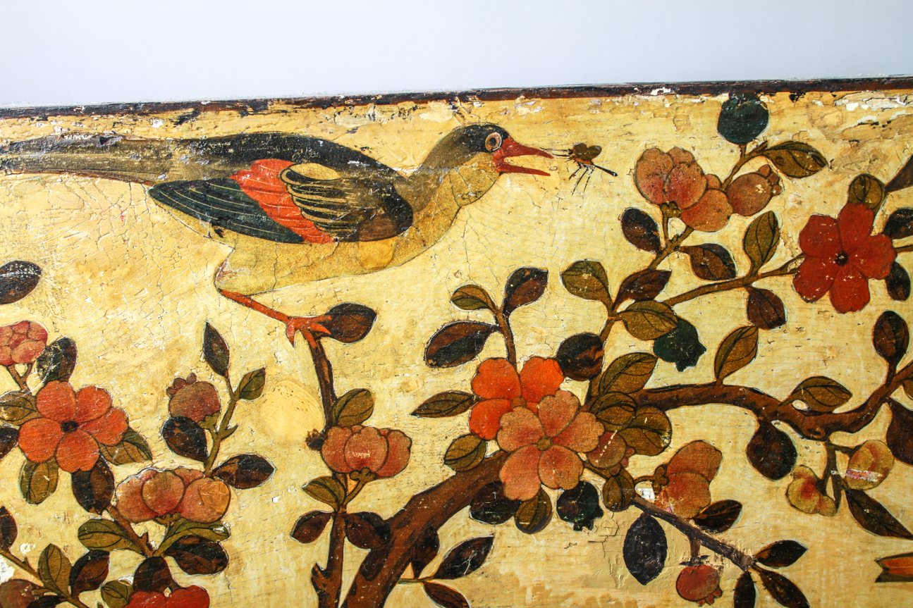 Large Antique Hand-Painted Board with Asian Tree of Life Design