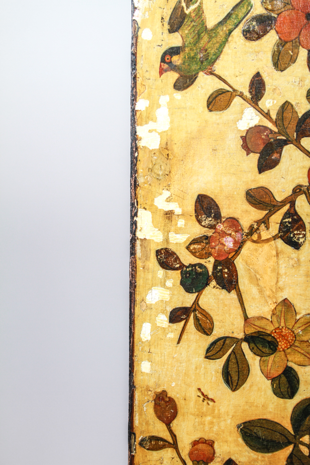 Large Antique Hand-Painted Board with Asian Tree of Life Design