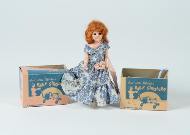 Vintage Story Book Doll and Two Jerryco Baby Strollers