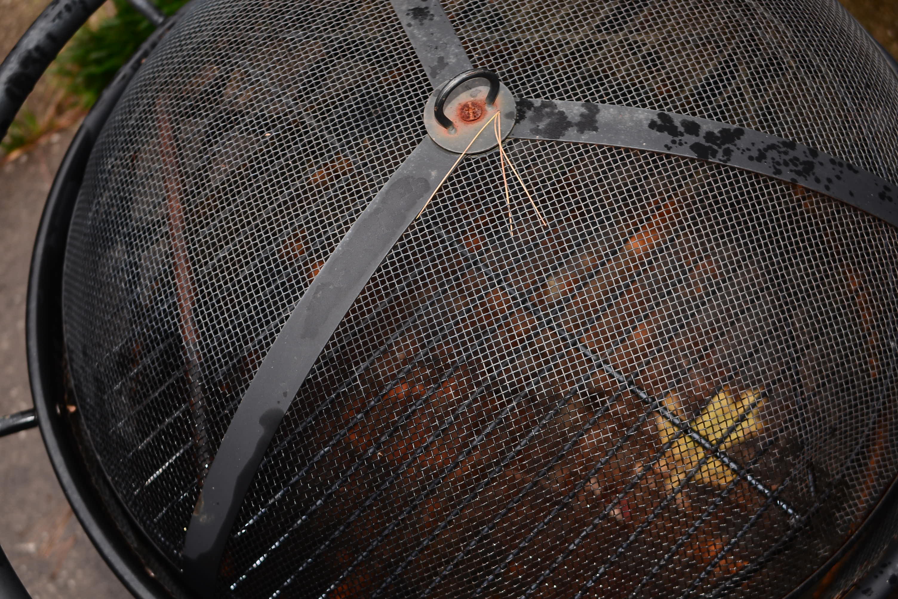 Black Metal Fire Pit with Screen Dome