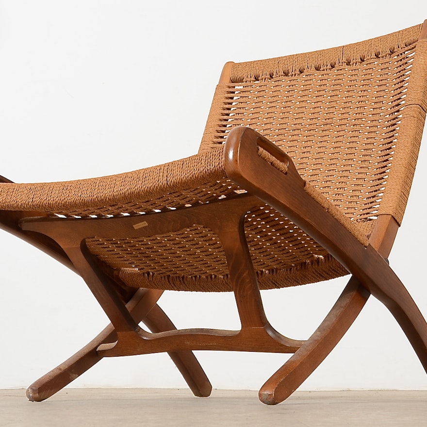 Mid-Century Folding Chair with Rope Seat and Back