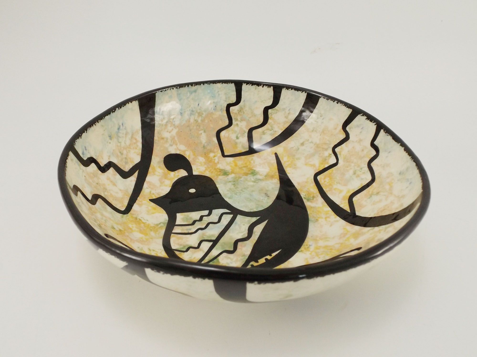 Vintage Southwest Mana Pottery Bowl with Quail Decoration