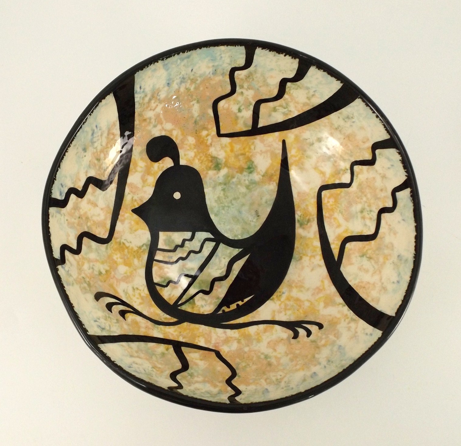 Vintage Southwest Mana Pottery Bowl with Quail Decoration