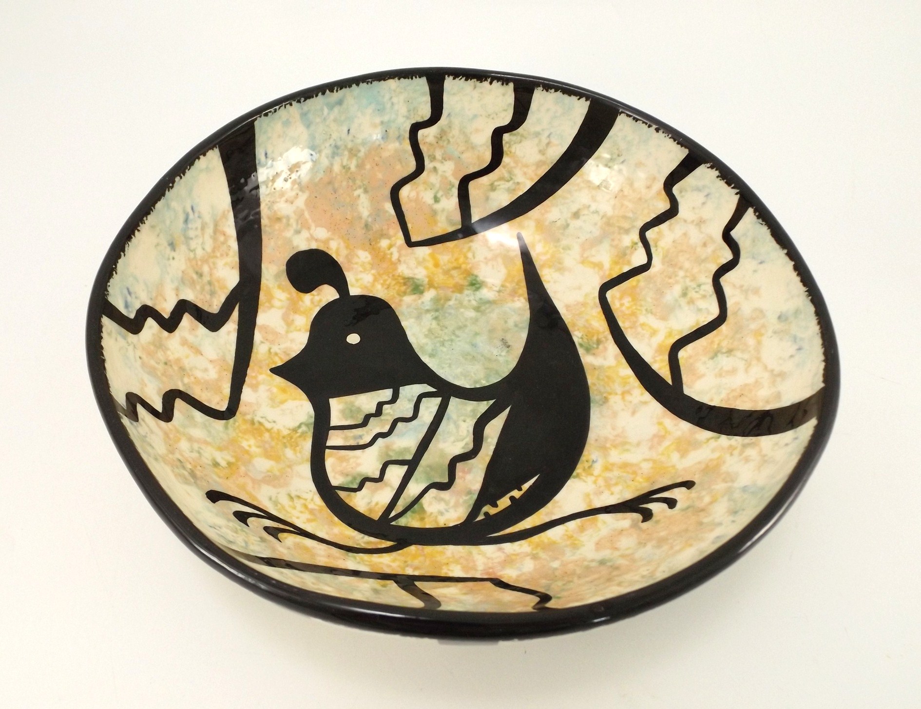 Vintage Southwest Mana Pottery Bowl with Quail Decoration