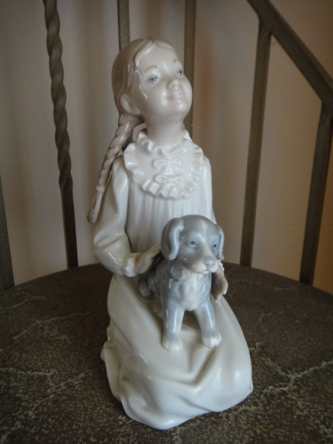 NAO Lladro "Girl Sitting With Puppy Dog" #A-30 Porcelain Figurine