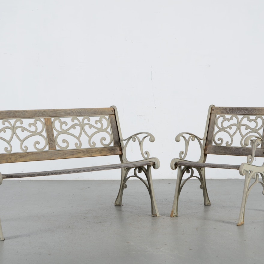 Innova Oak and Cast Iron Patio Furniture: Chair and Bench