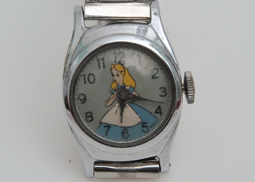 Alice in Wonderland Watch, circa 1950 with Vintage Stretch Band