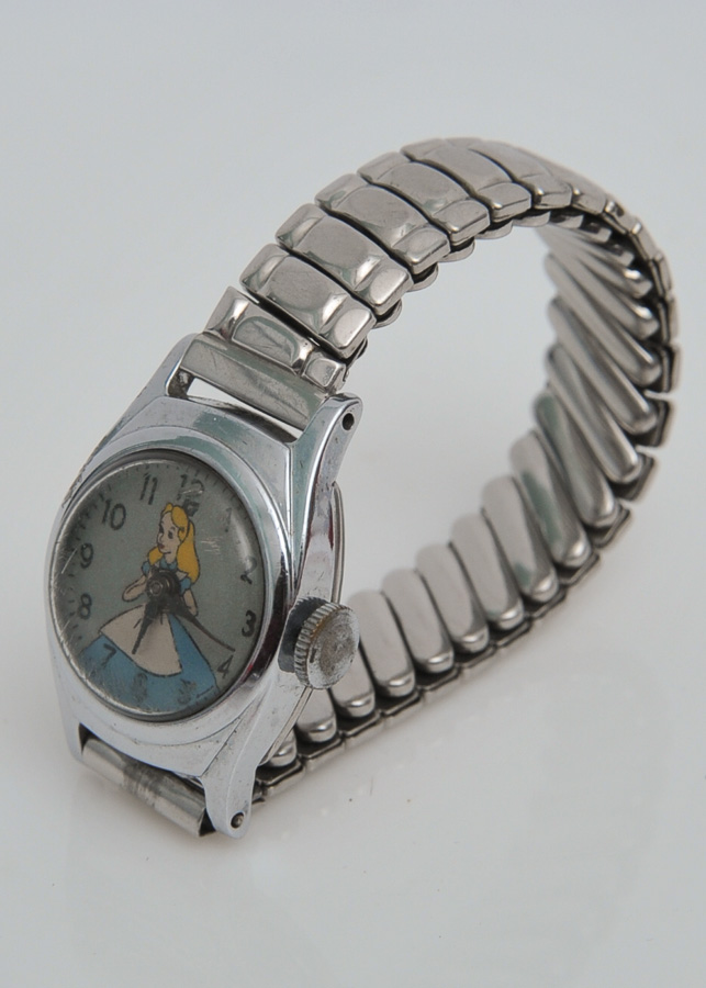 Alice in Wonderland Watch, circa 1950 with Vintage Stretch Band