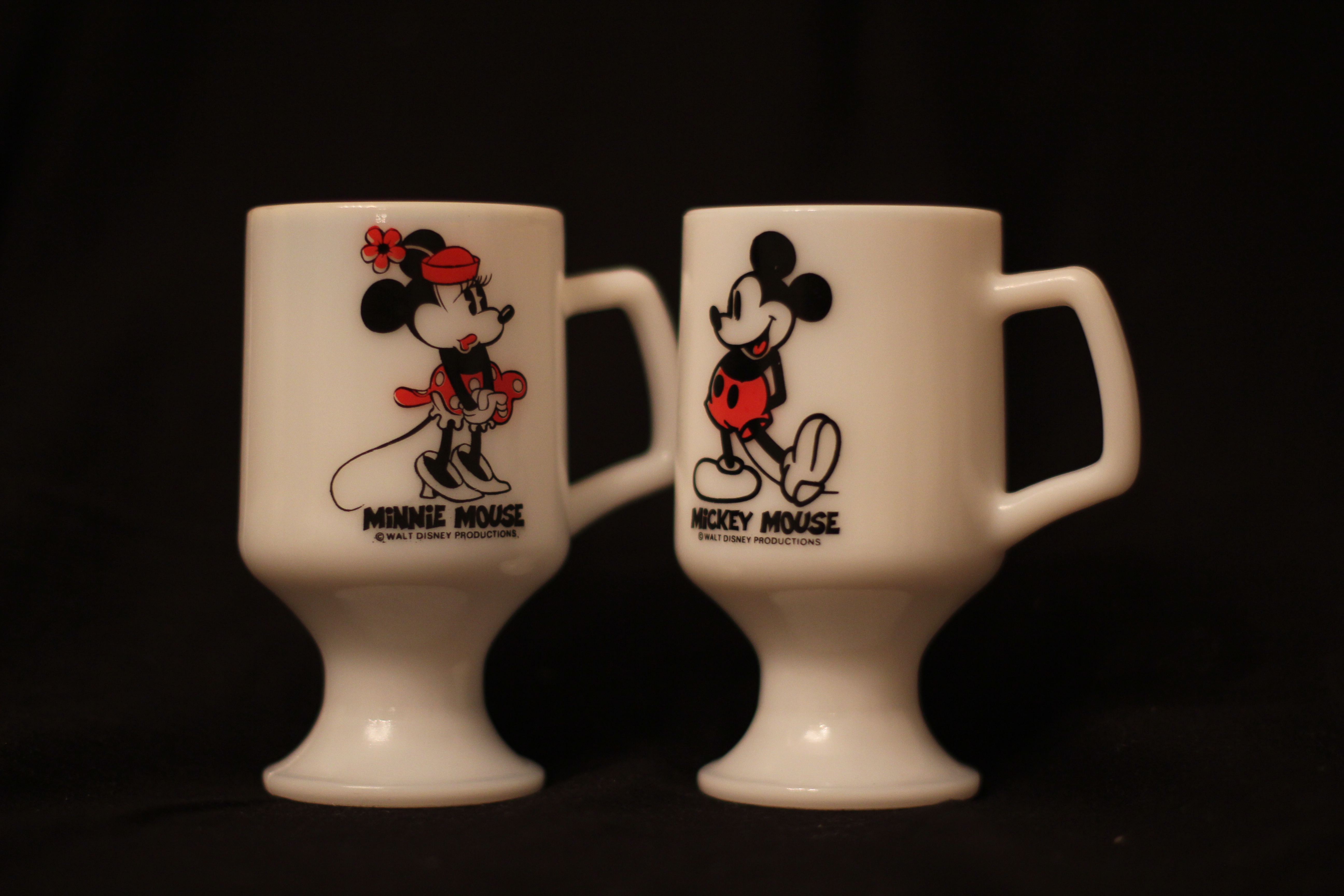 Vintage Disney Mickey and Minnie Milk Glass Pedestal Mugs