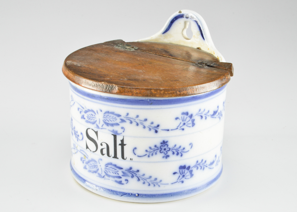 Blue and White  Stoneware Salt Box