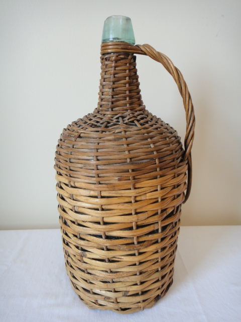 Vintage Wicker Covered Demijohn Jug