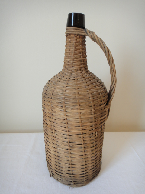 Vintage Woven Wicker Covered Demijohn Wine Bottle