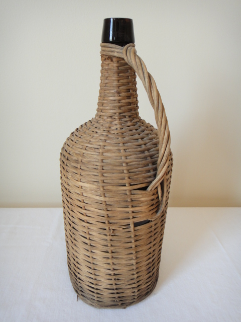 Vintage Woven Wicker Covered Demijohn Wine Bottle