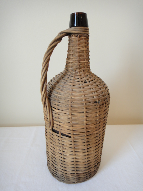 Vintage Woven Wicker Covered Demijohn Wine Bottle