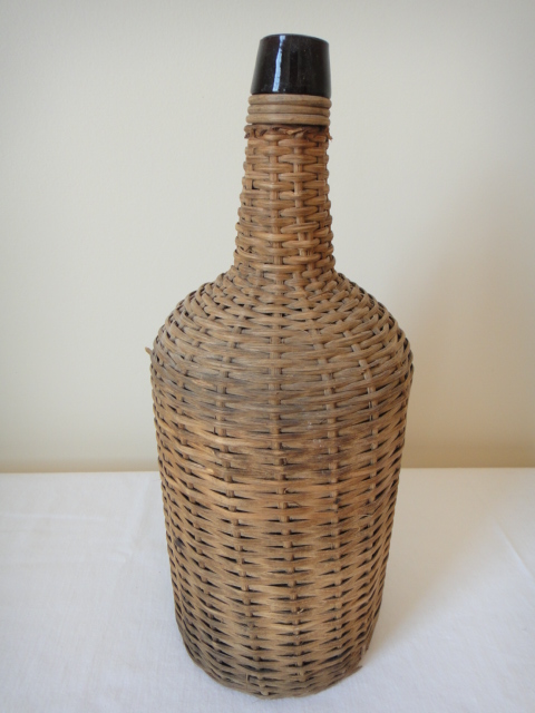 Vintage Woven Wicker Covered Demijohn Wine Bottle