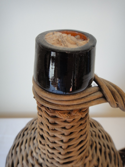 Vintage Woven Wicker Covered Demijohn Wine Bottle