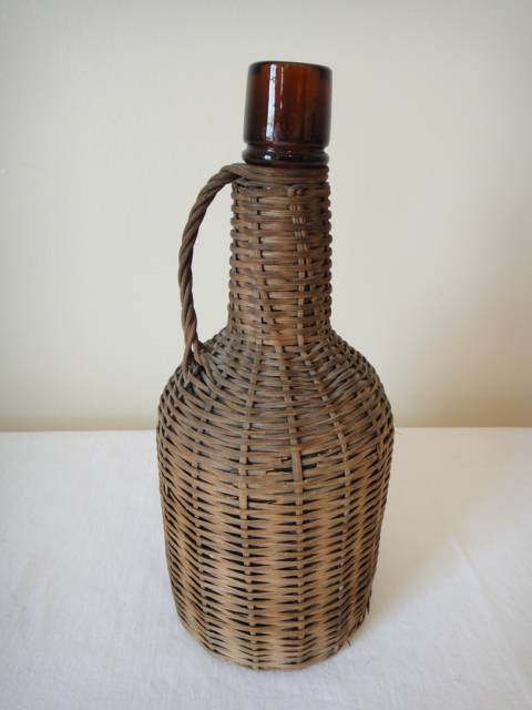 Vintage Woven Wicker Brown Demijohn Wine Bottle