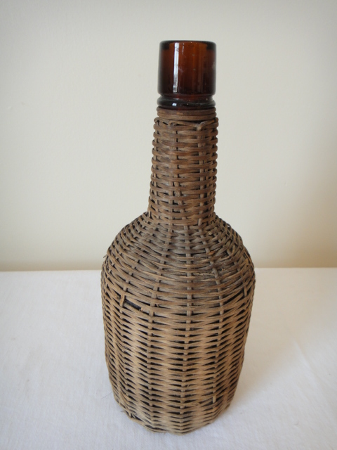 Vintage Woven Wicker Brown Demijohn Wine Bottle