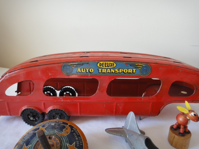 Vintage Hubley Kiddy Plane, Auburn Rubber Truck, Marx Transport +