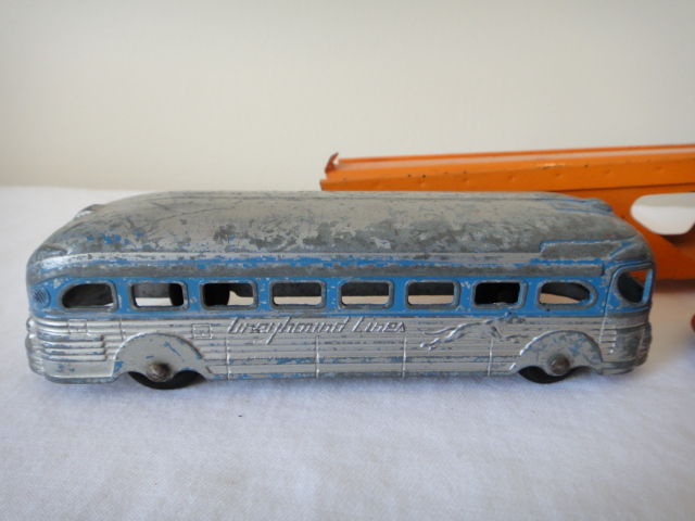 Vintage 1950s Tootsietoy Cast Metal Trucks, Bus and Carriers