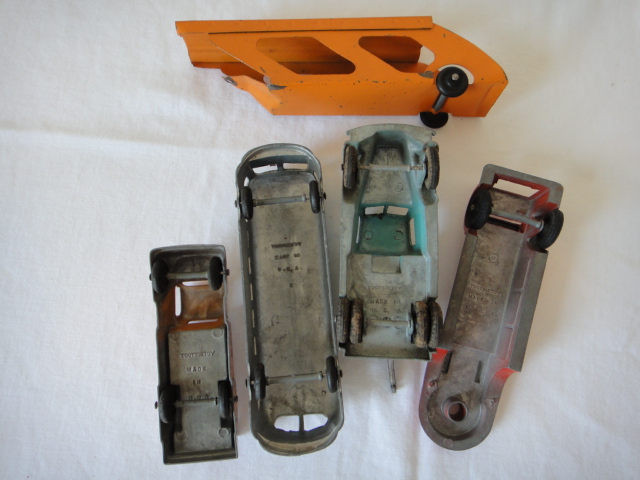 Vintage 1950s Tootsietoy Cast Metal Trucks, Bus and Carriers