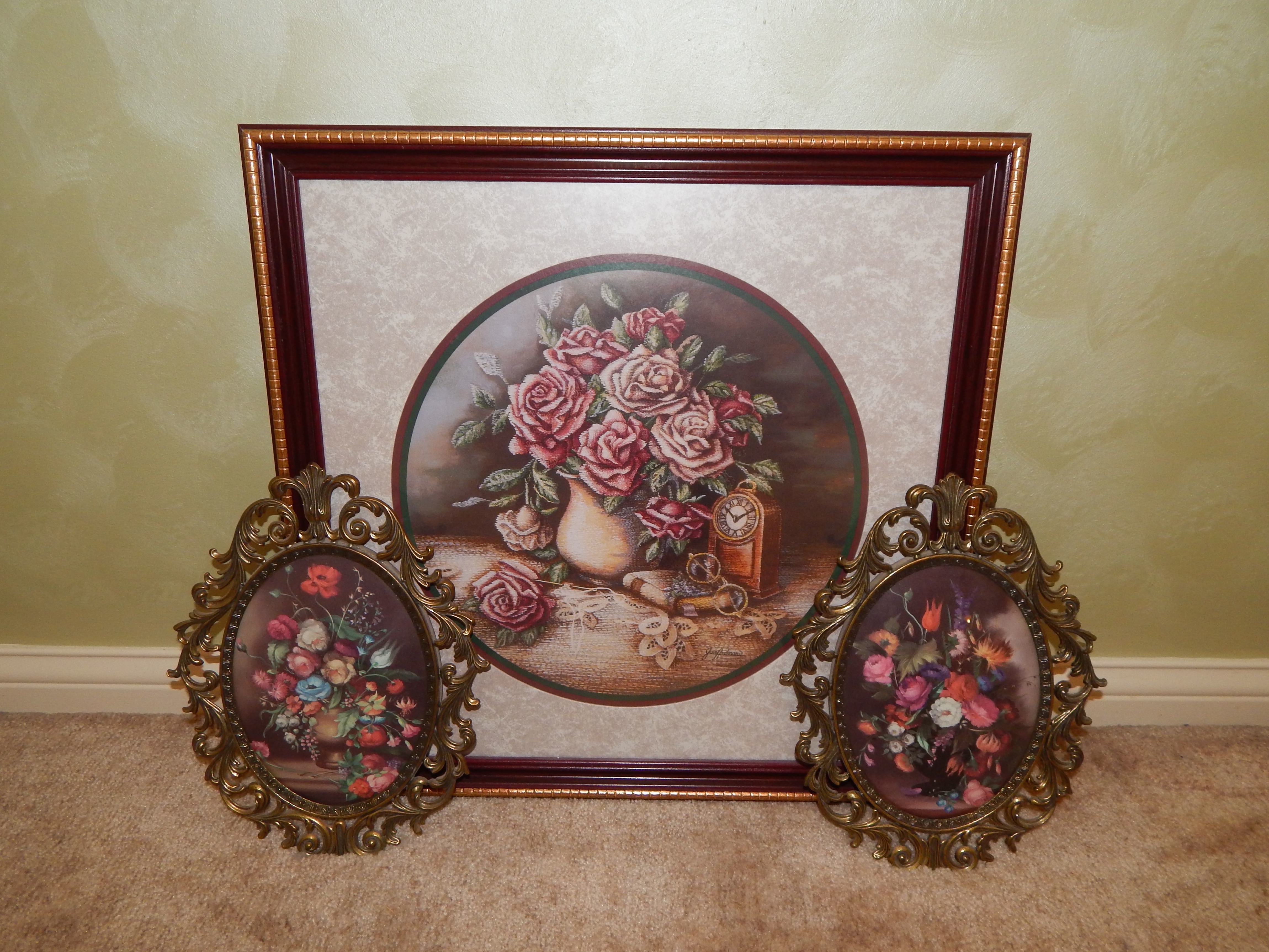 Vintage Framed Jan Anderson Print and Italian Floral Art 