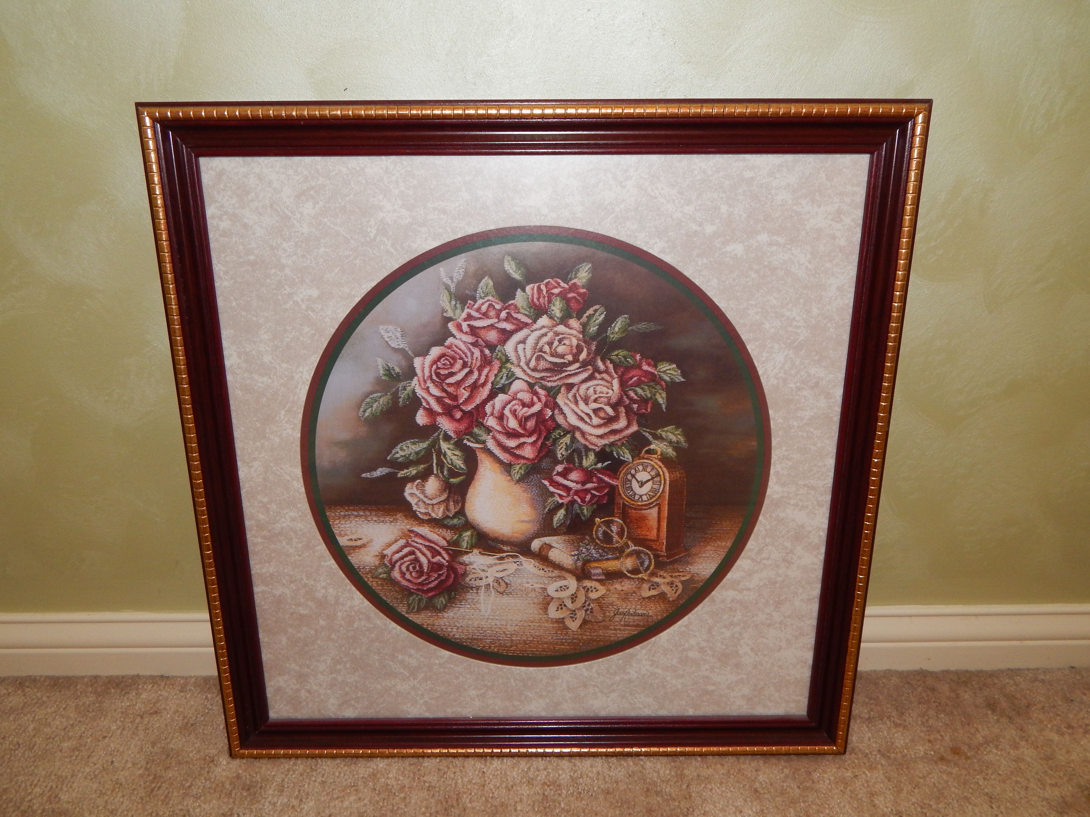 Vintage Framed Jan Anderson Print and Italian Floral Art 