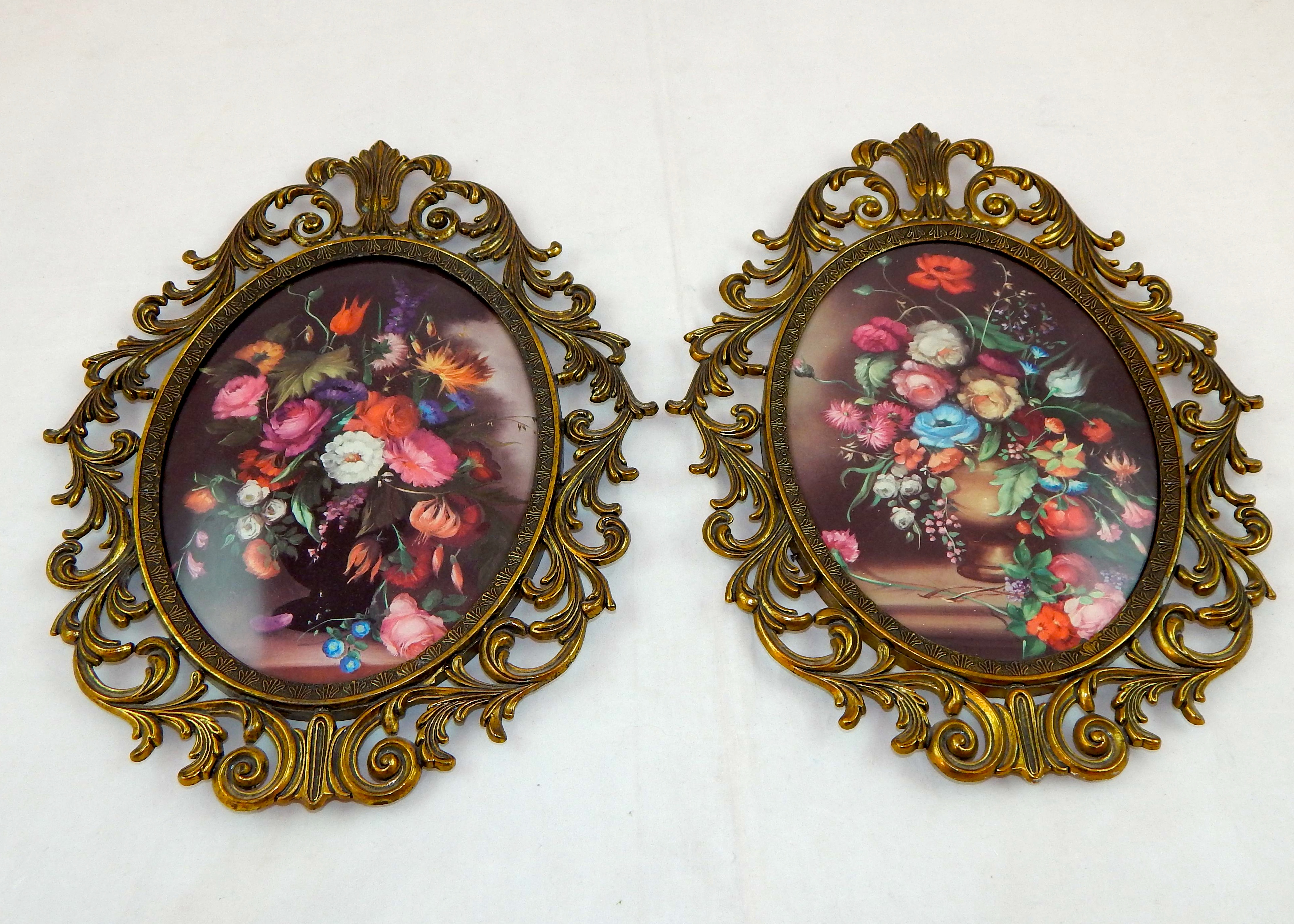 Vintage Framed Jan Anderson Print and Italian Floral Art 