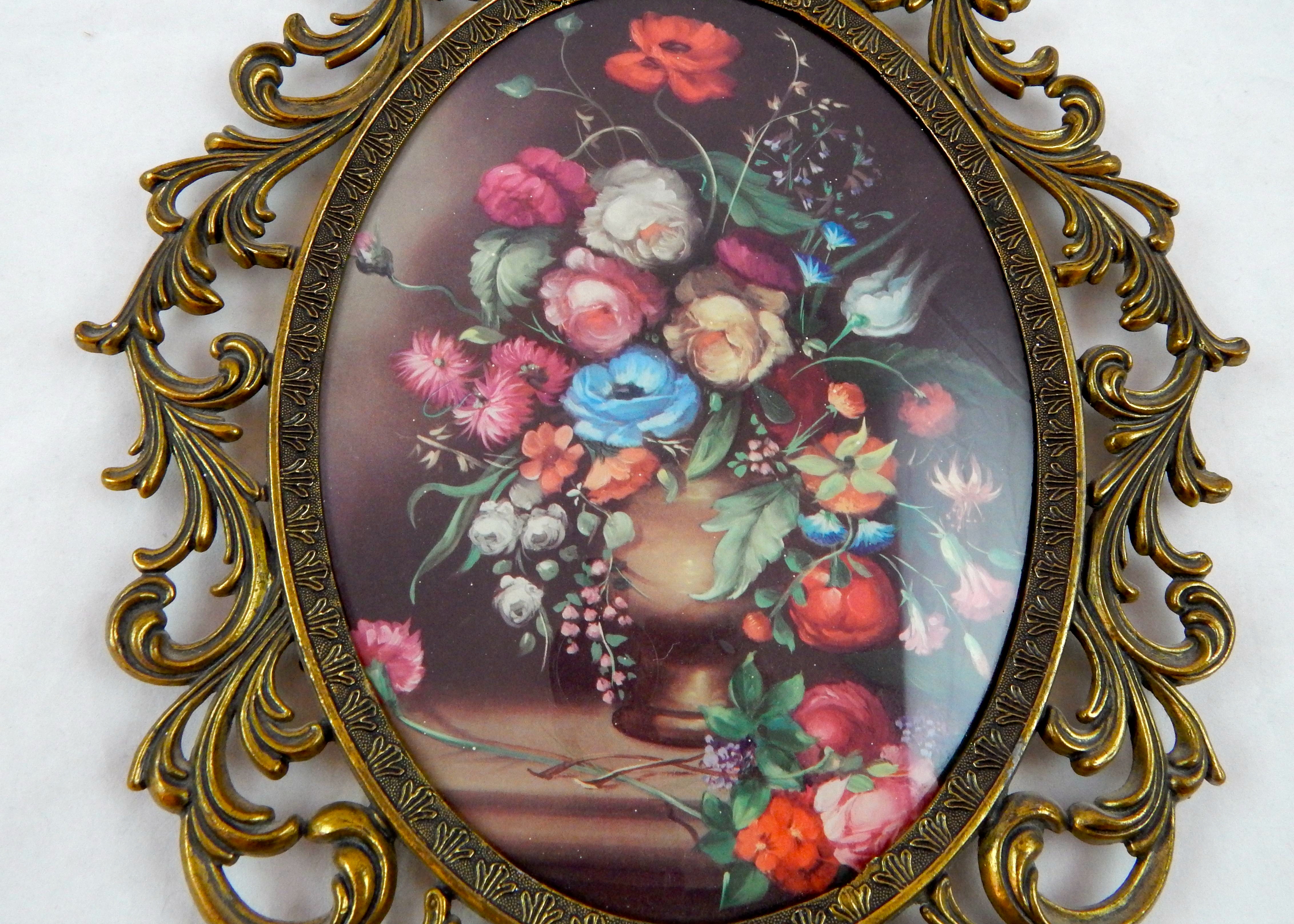 Vintage Framed Jan Anderson Print and Italian Floral Art 