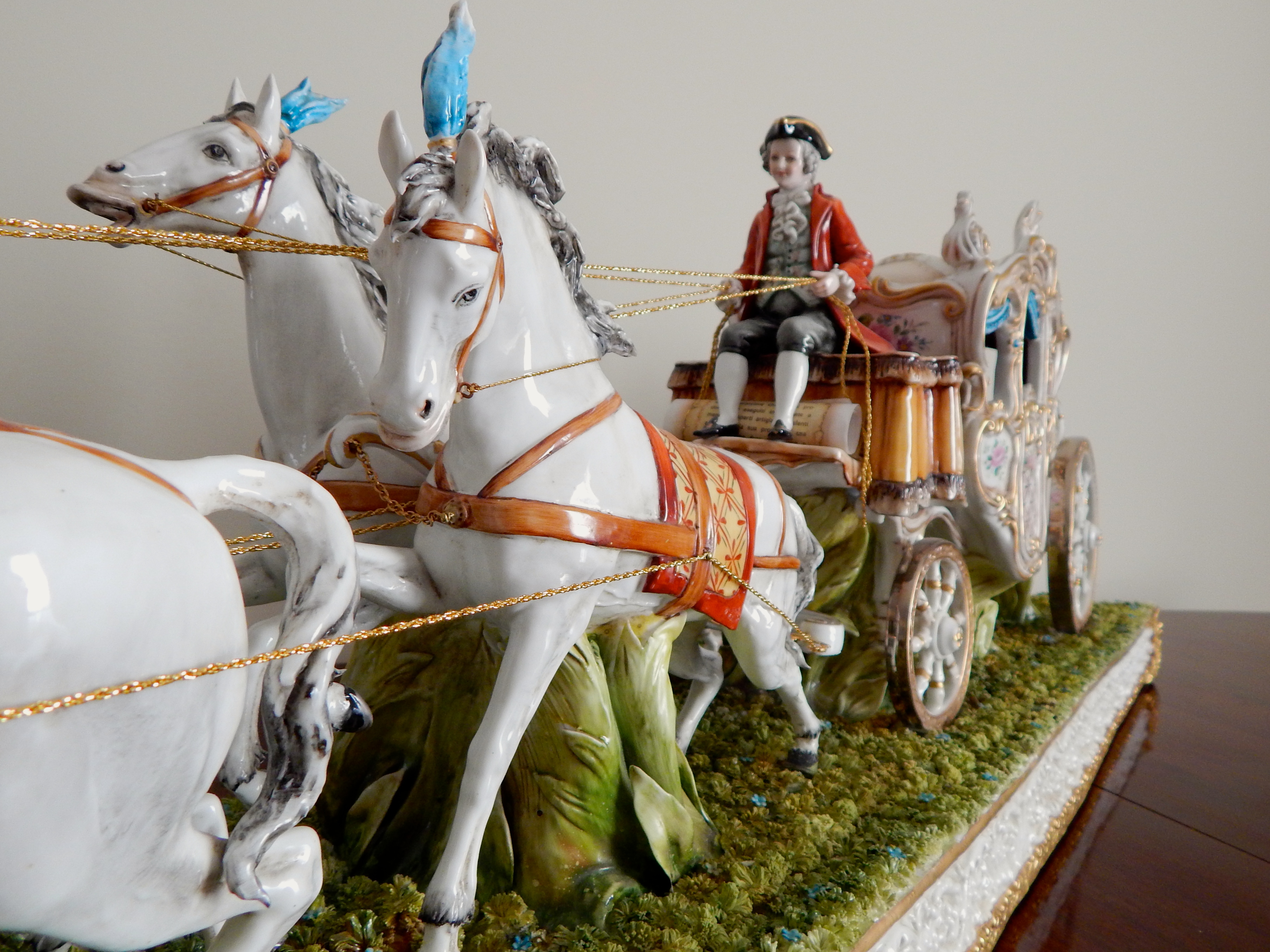 Tiche Italian Porcelain Horse-Drawn Carriage Scene