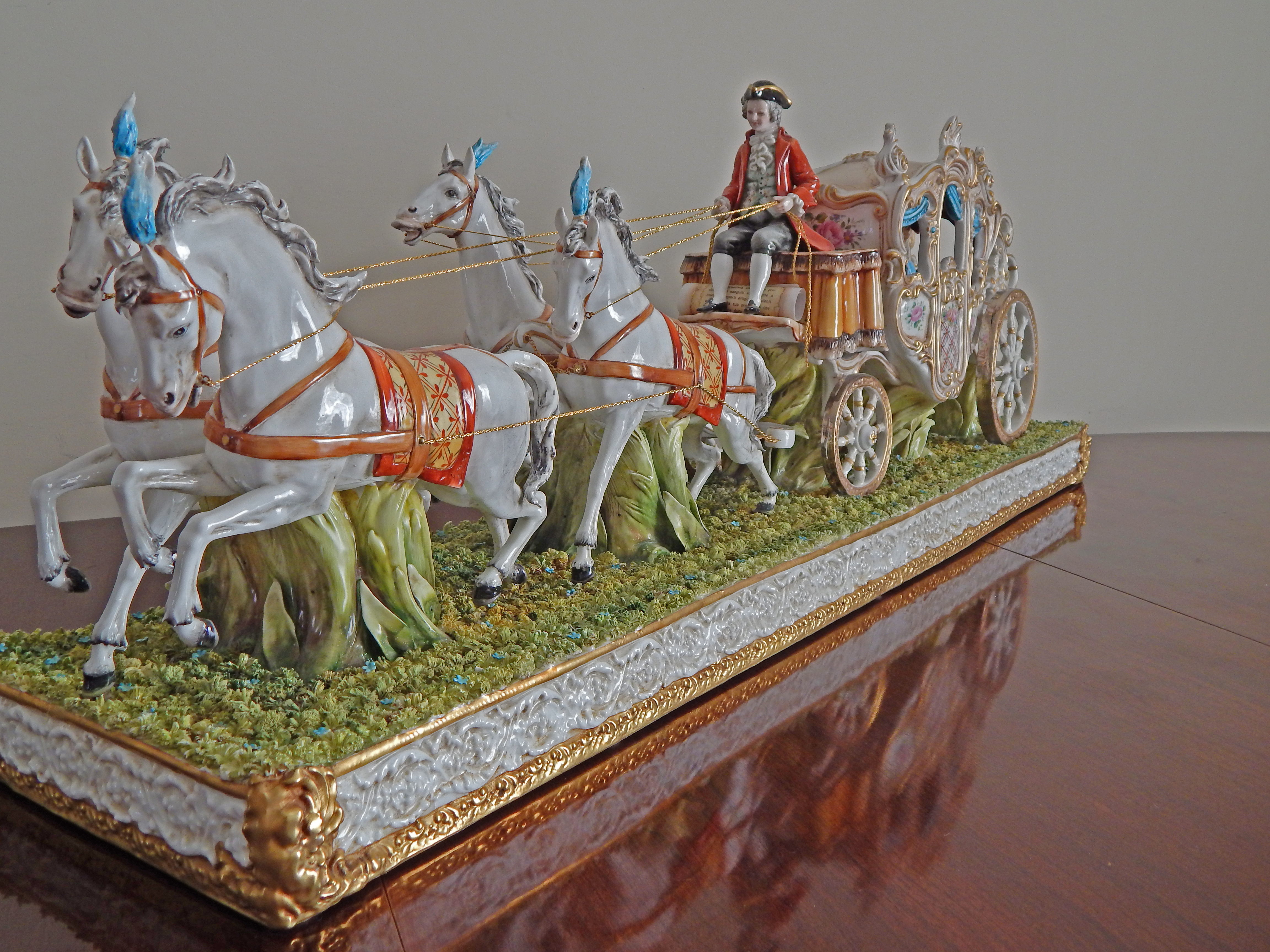 Tiche Italian Porcelain Horse-Drawn Carriage Scene