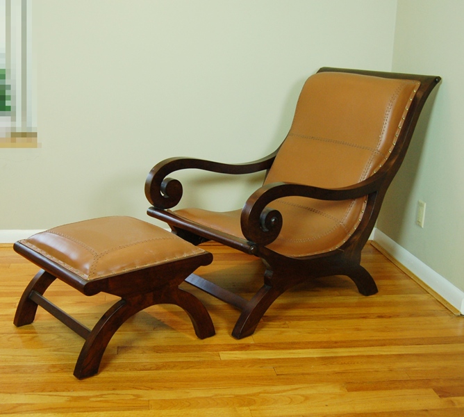 Leather Plantation Style Chair with Ottoman