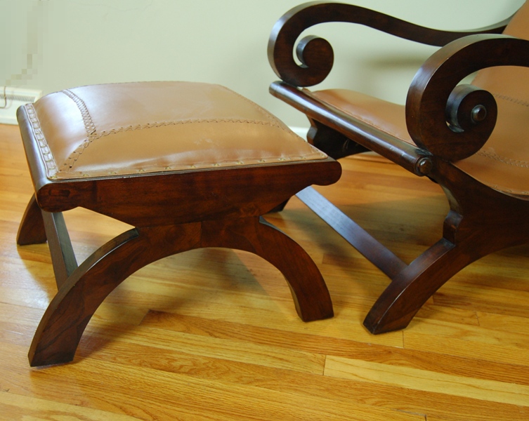 Leather Plantation Style Chair with Ottoman