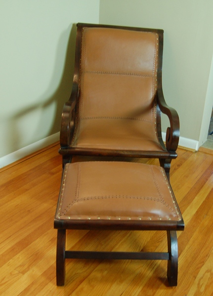 Leather Plantation Style Chair with Ottoman