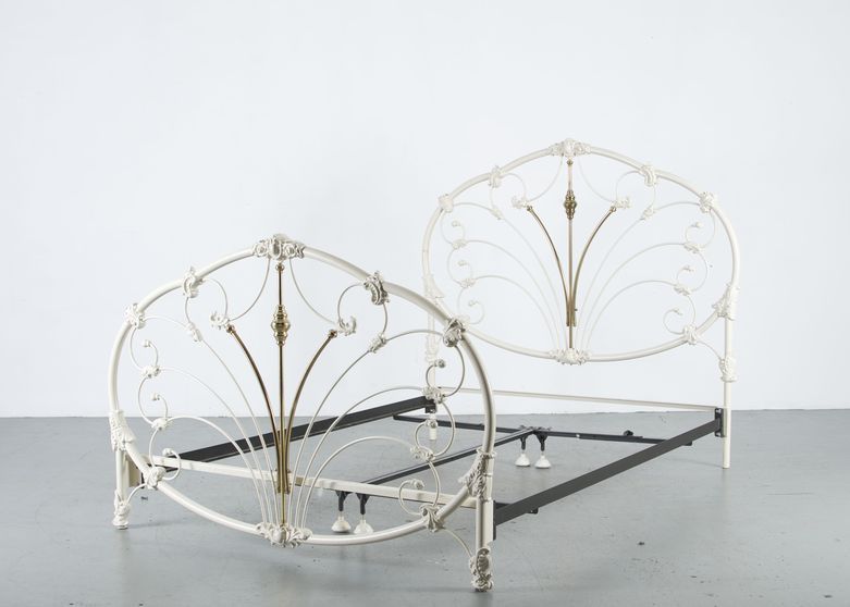 Victorian Style Queen Size Brass and White Metal Bed