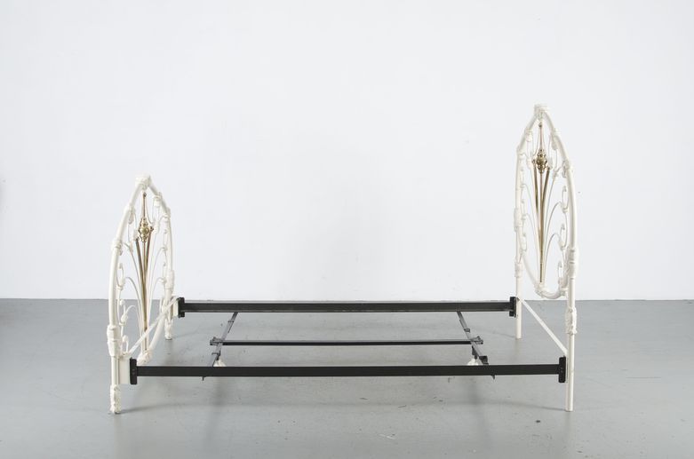 Victorian Style Queen Size Brass and White Metal Bed