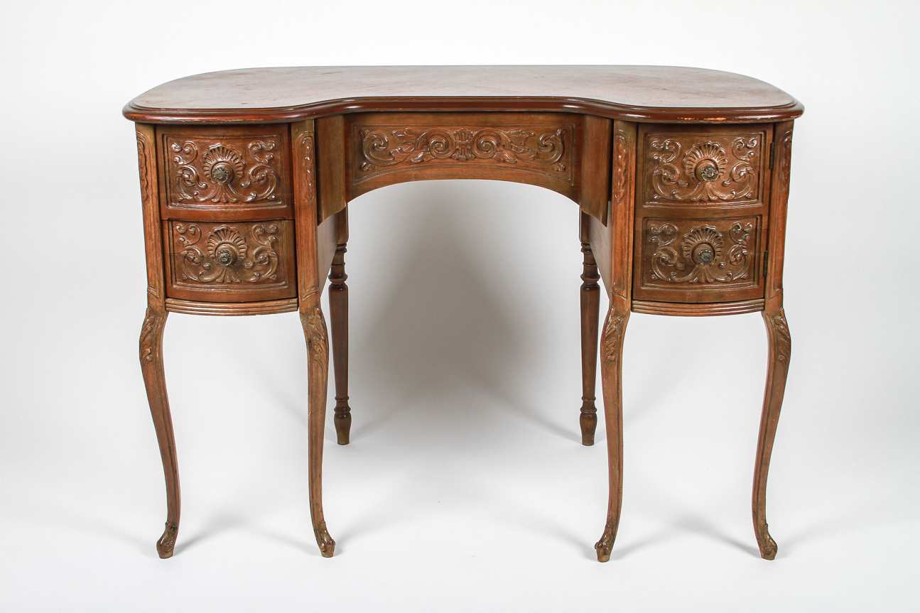 Antique Carved Wood Kidney Shape Desk