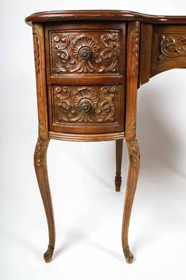 Antique Carved Wood Kidney Shape Desk