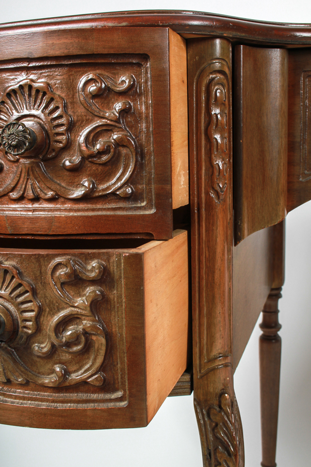 Antique Carved Wood Kidney Shape Desk
