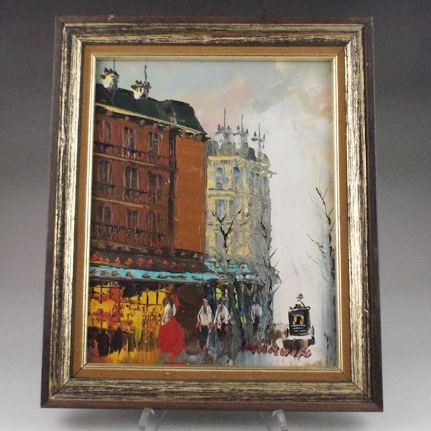Oil on Canvas Parisian Streetscape Signed Marvin 