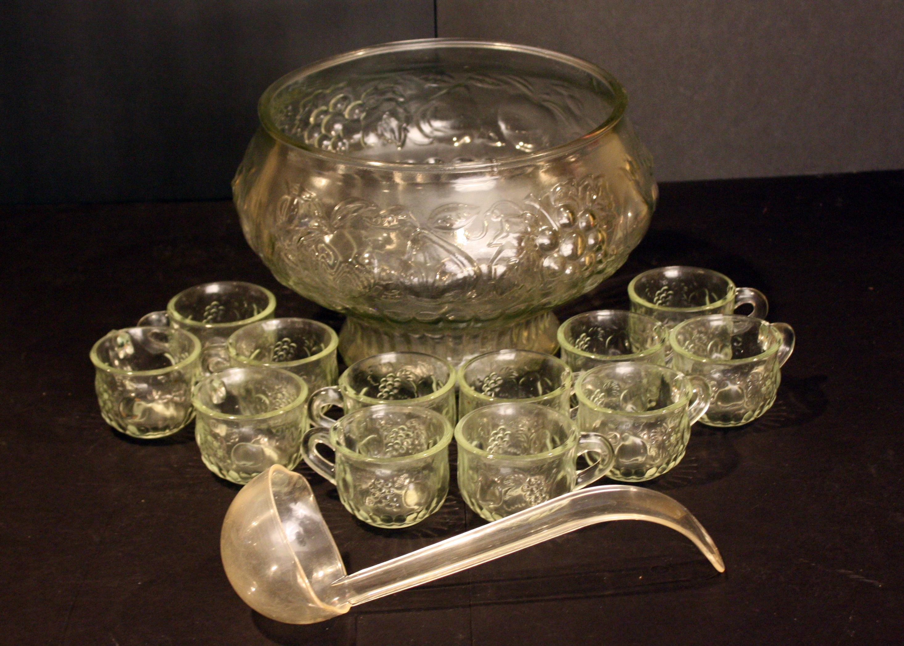 Vintage Pressed Glass Punch Bowl and Twelve Cups
