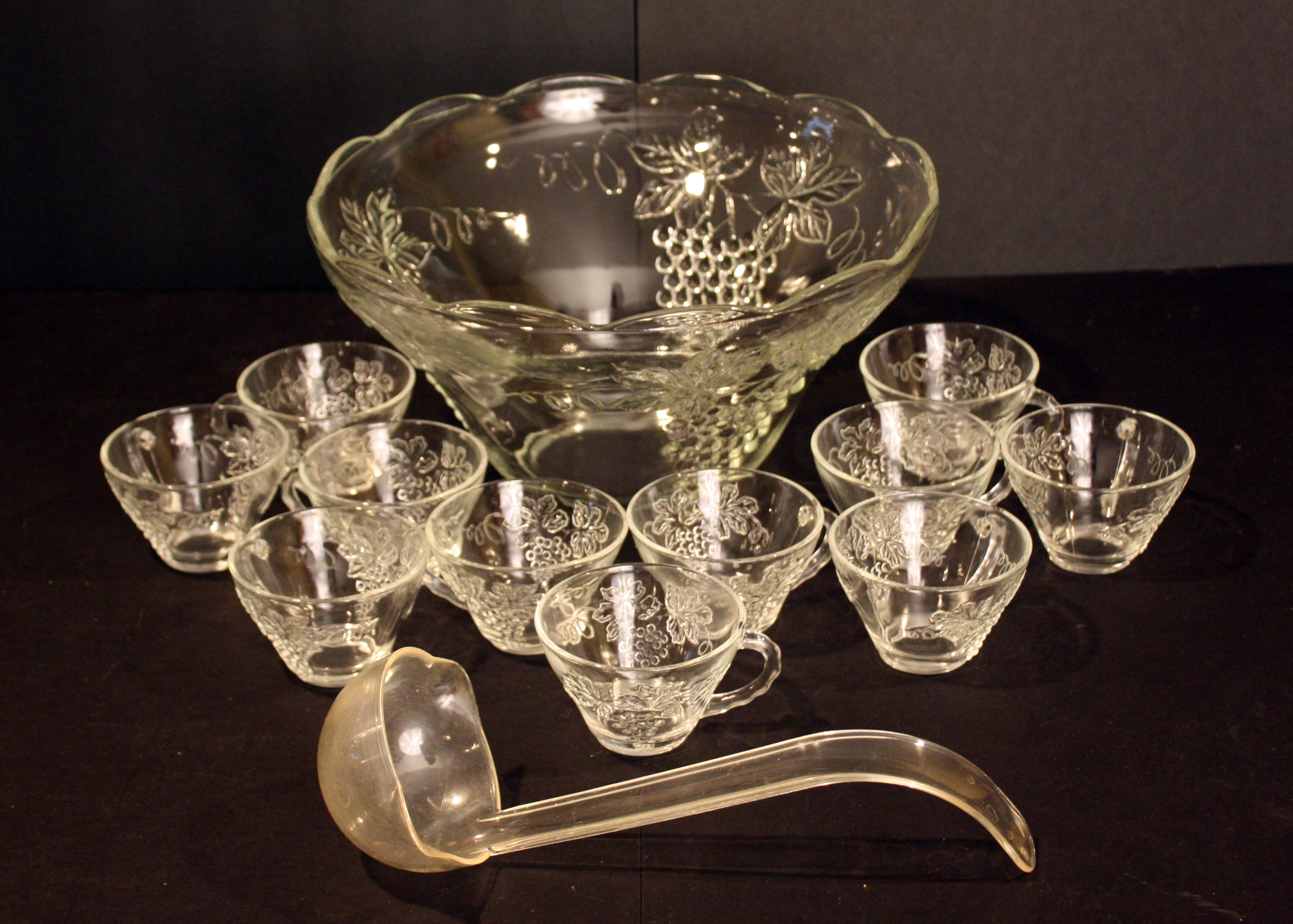 Vintage Glass Punch Bowl and Cups