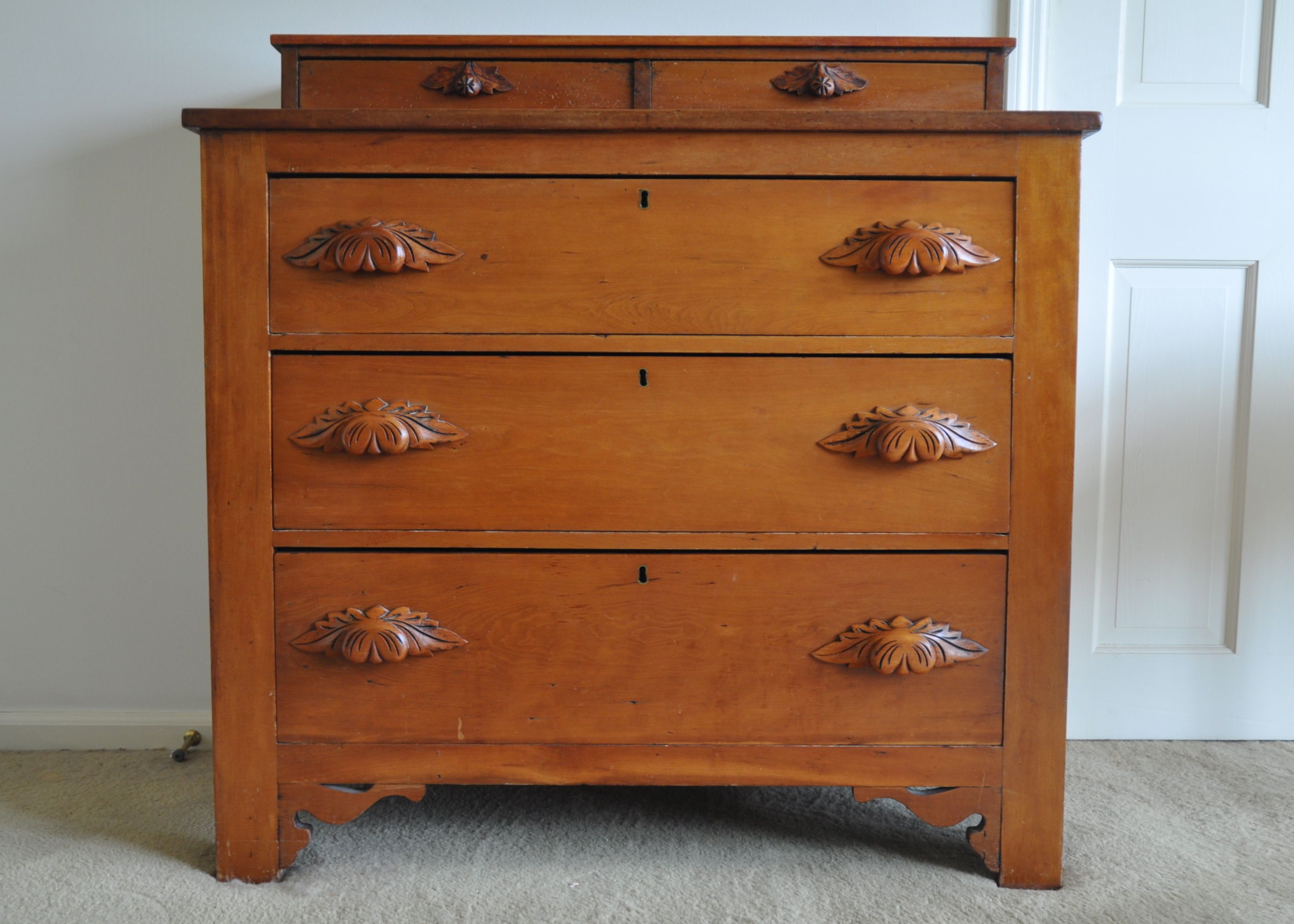 Antique Victorian Dresser with Hand-Carved Pulls Circa 1860s